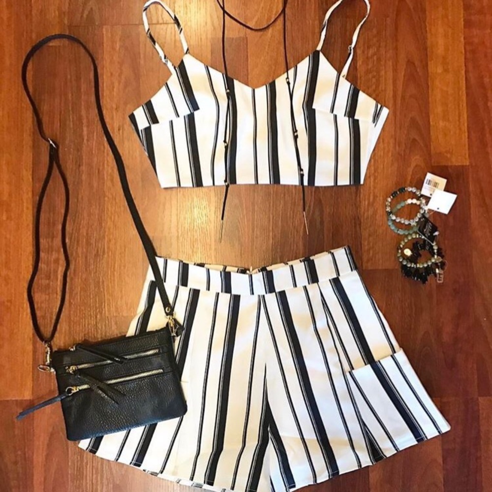 Black & White Striped Two Piece Set - SM